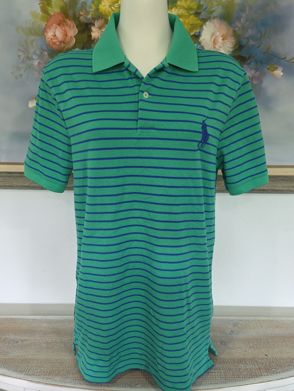 POLO GOLF Ralph Lauren Green Polo with Blue Stripes